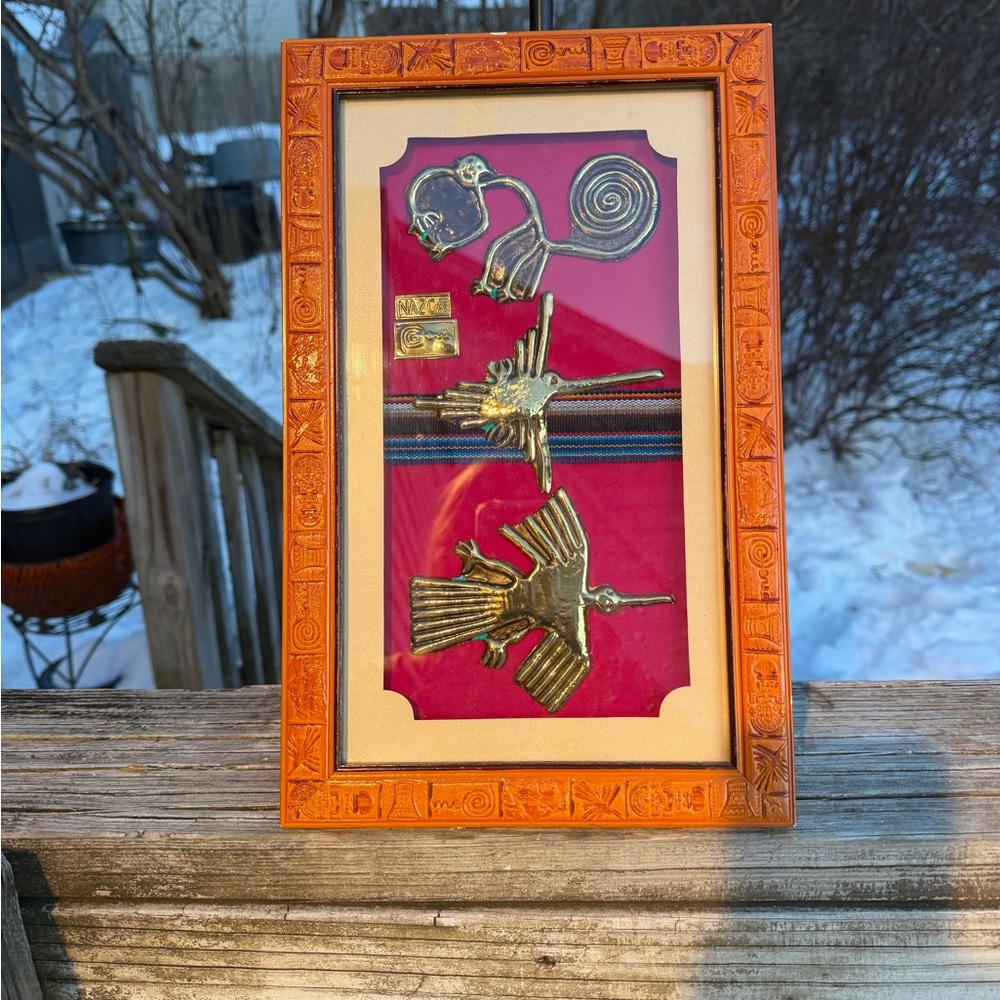 3D Nazca Tribal Wall Art Estimated 14” Lgth X 8.75” W As Is Mostly Brass Animals